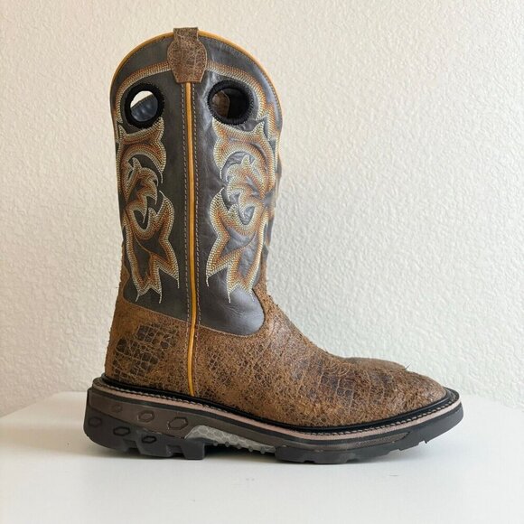 NEW Capitan Mens Cowboy Workboots Size 9D Western Brown Leather Square Toe Boots - Picture 2 of 10